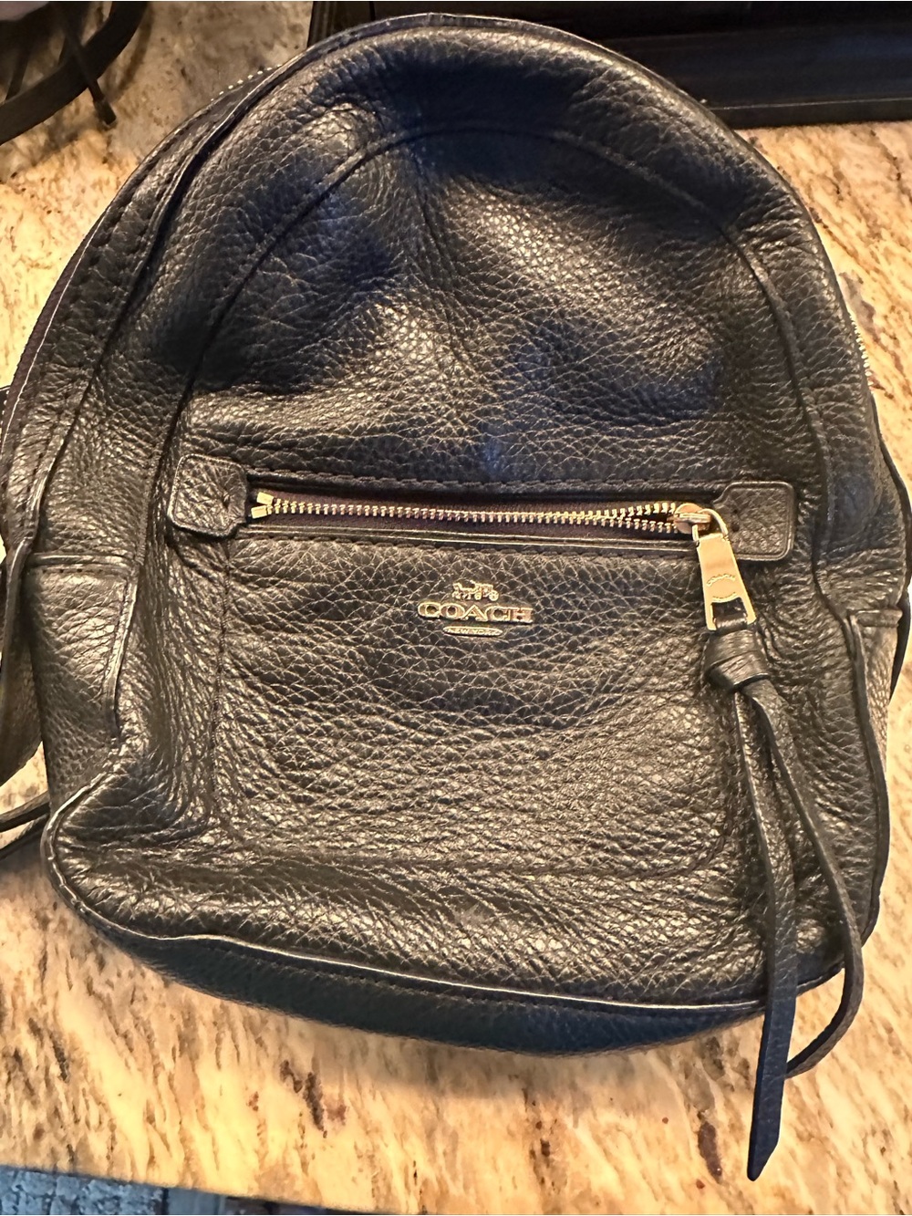 Coach Black Leather Patch Backpack with Embossed Logo
